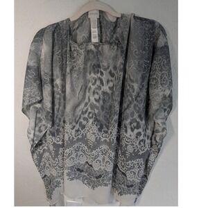 Chicos‎ Womens L/XL Gray Print Lace Overlay Sheer Top Blouse